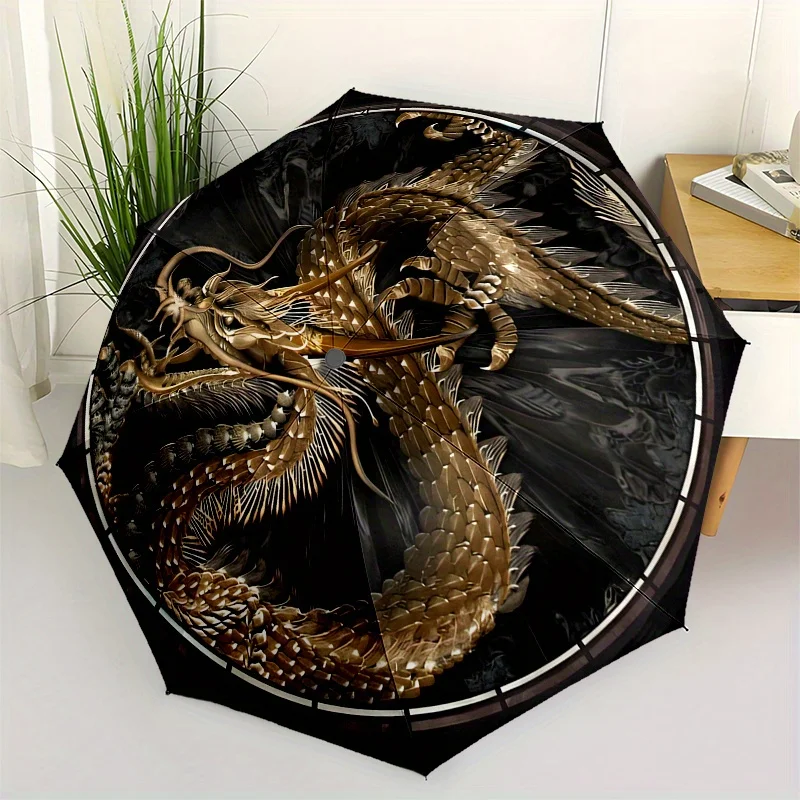 

Зонт-автомат Golden Dragon Design с 8 спицами, компактный, складной в 3 сложения, портативный, с изысканным изображением мифических существ, C