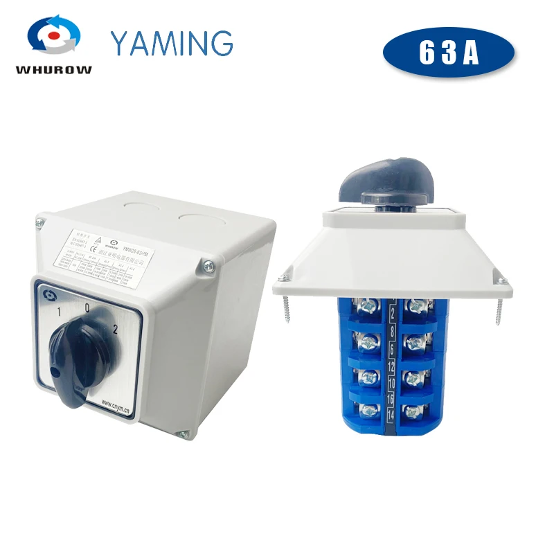 

LW26 YMW26-63/4M Changeover Cam Switch 63A 4 Poles Silver Contact Three Position With Waterproof Enclosure IP65