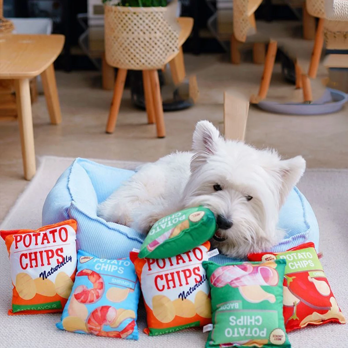 Pet Sound Paper Toy Potato Chips Simulation Fruit Bite Resistant Machine Wash Plush Toy For Cats And Dogs Grinding Teeth