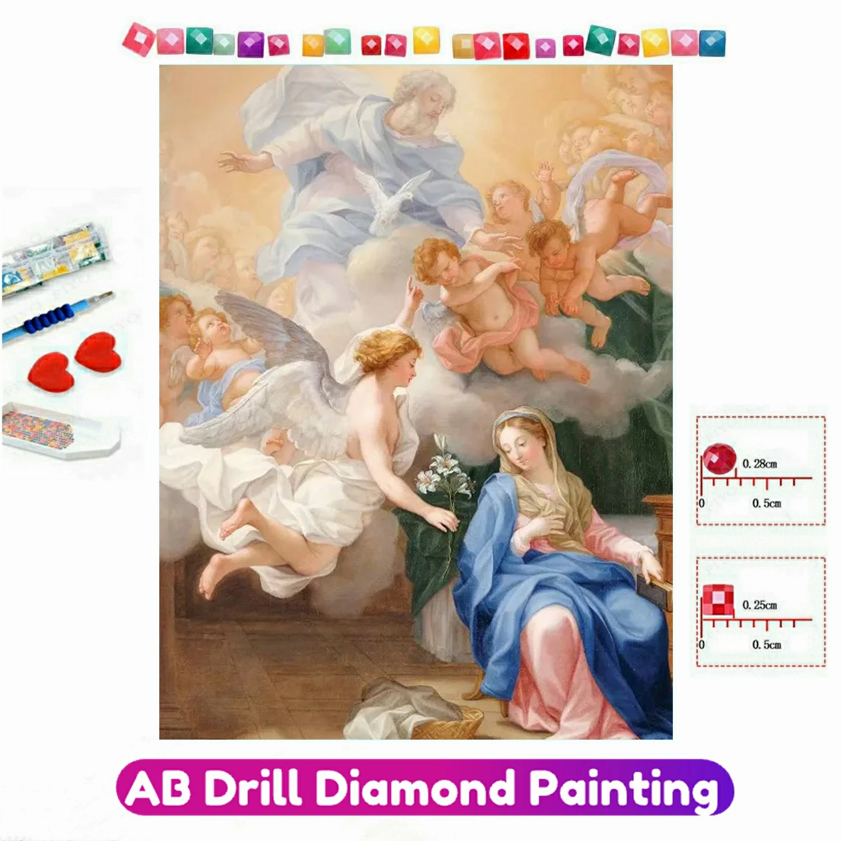 

AB Diamond Painting Jesus The Annunciation Giovanni Odazzi Renaissance 5D DIY Mosaic Embroidery Cross Stitch Kit Home Decor