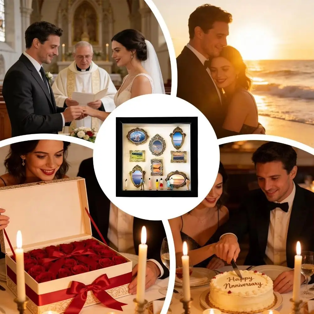 Silhouette Box DIY Mini Museum Box Gold Frames Figure Statues Personalized DIY Photo Decor Mini Figurines Keepsake Box