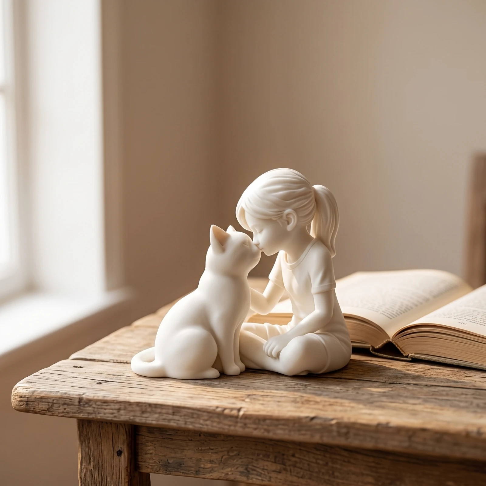 Girl and Cat Figurine Cute Girl Holding Cat Figurine Sculpture Minimalist Whimsical for Girls, Desk, Bookshelf