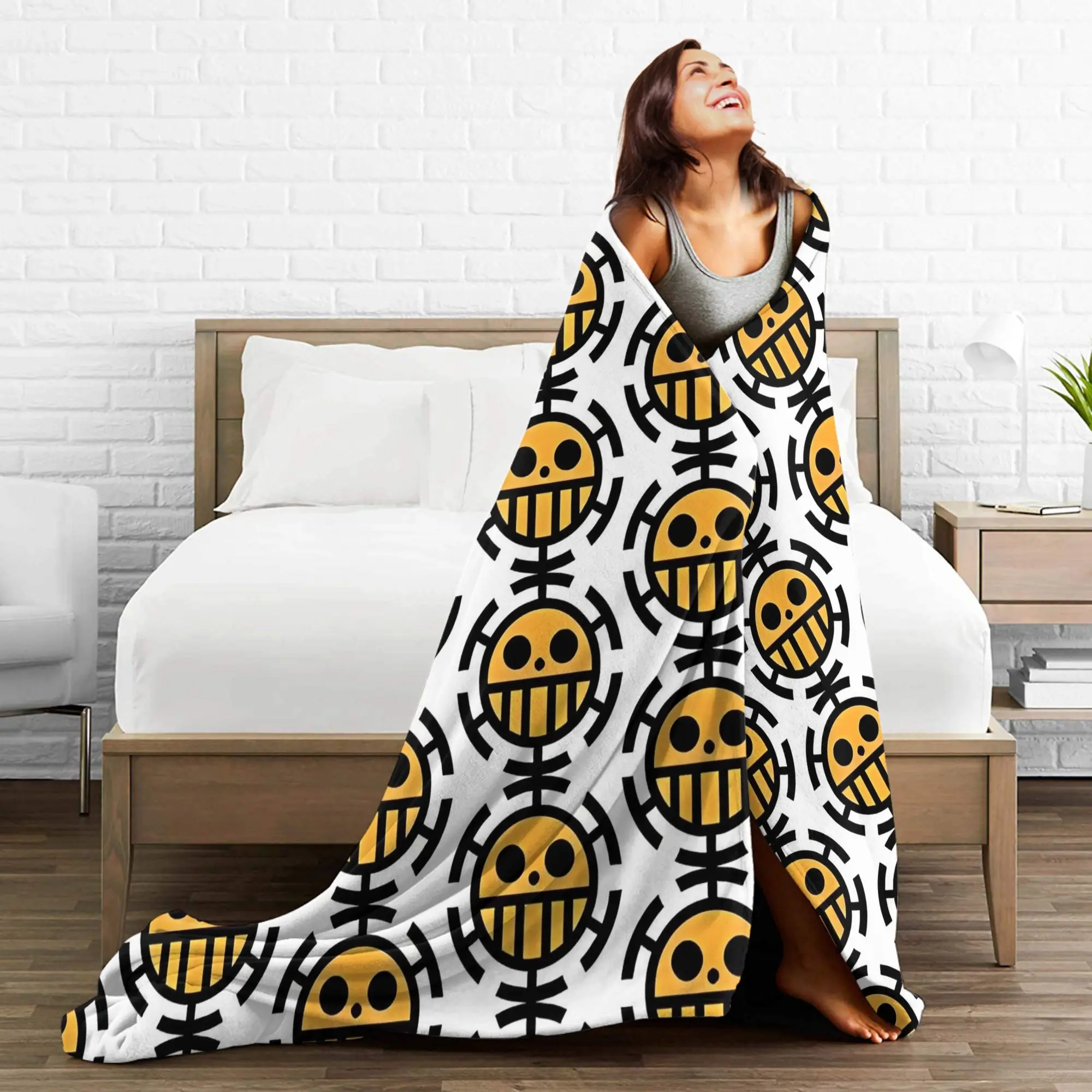 ترافالغار د. قانون المياه القراصنة العلم بطانية لوفي أنيمي غامض رمي بطانية طائرة السفر شخصية لينة الدافئة المفارش ،