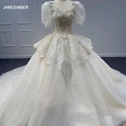 Popular Design Brand New Wedding Dress 2024 Elegant Wedding Ball Gown Short Sleeves Beading Wedding Gown Crystal Robe Mariage