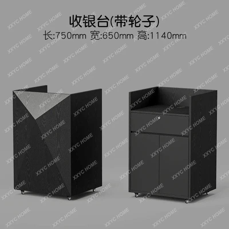 A Black Light Luxury  Restaurant Entrance Removable Reception Desk with Wheels Information Desk Reception Desk