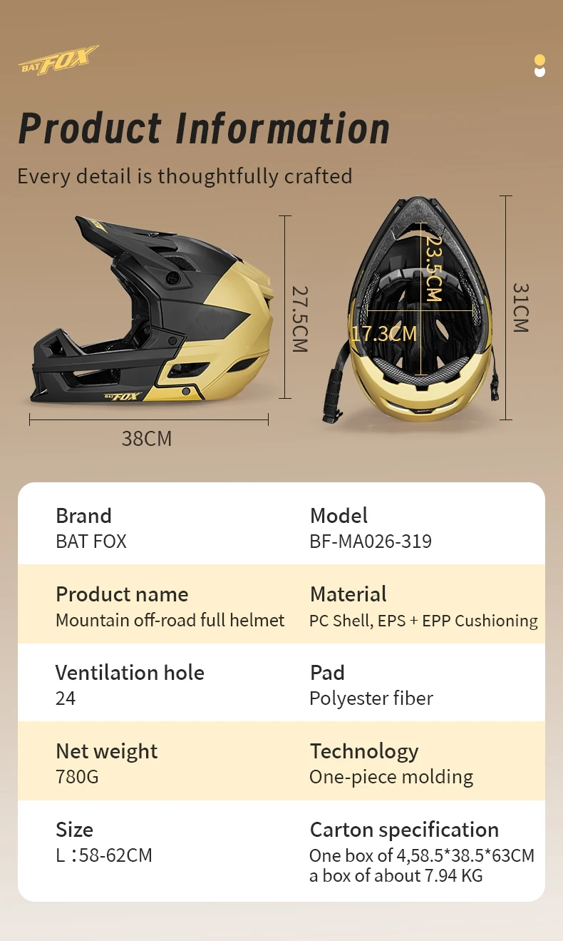 BATFOX Full Face Fahrradhelm Männer Frauen Downhill Off-Road Radfahren Motorrad Outdoor Sport Schutz Sicherheit MTB Fahrradhelme – Detail 2