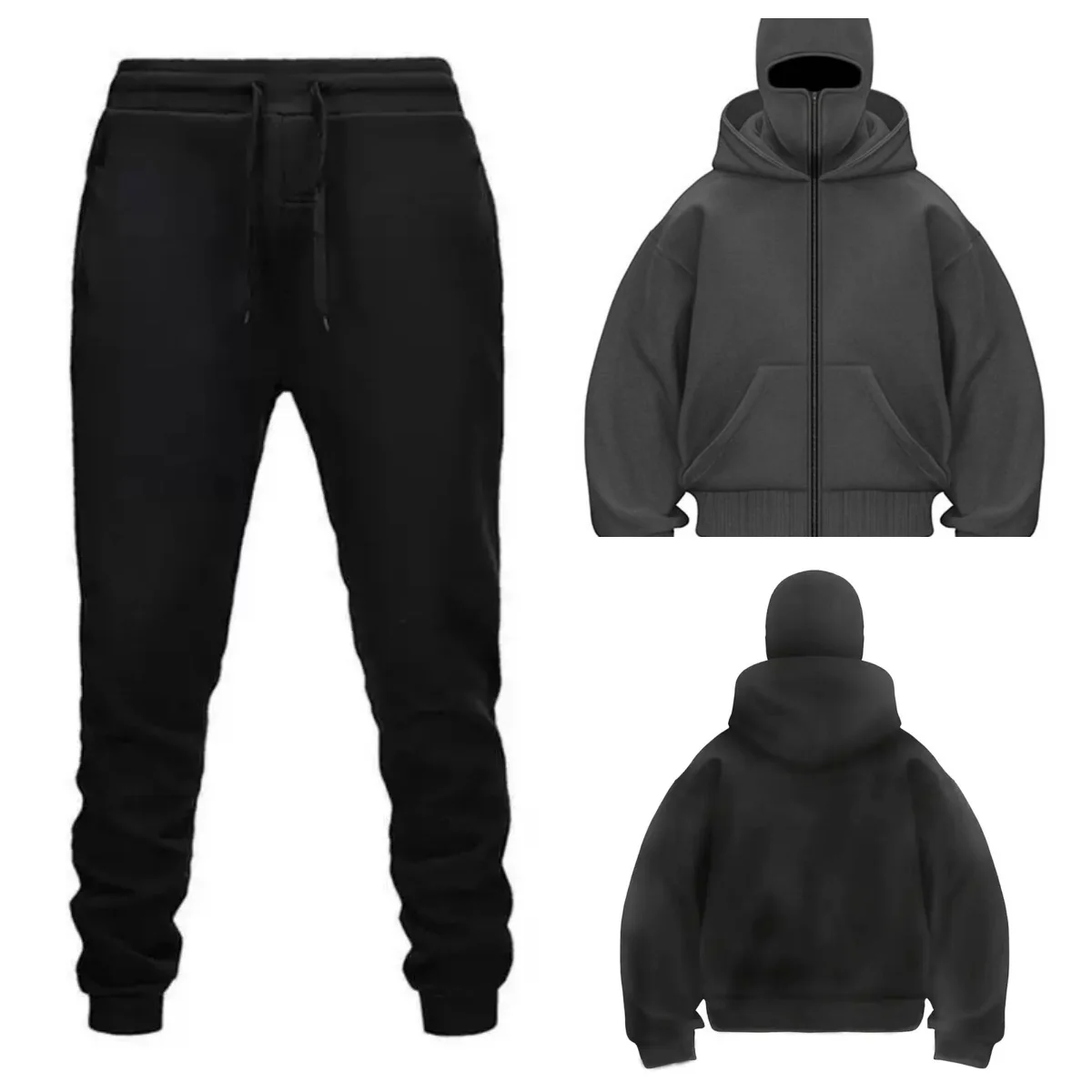 قناع الوجه هوديي قبعة مزدوجة سستة ربيع الخريف سترة رياضية مجموعة المشي لمسافات طويلة السفر تشغيل البلوز كومبو #1