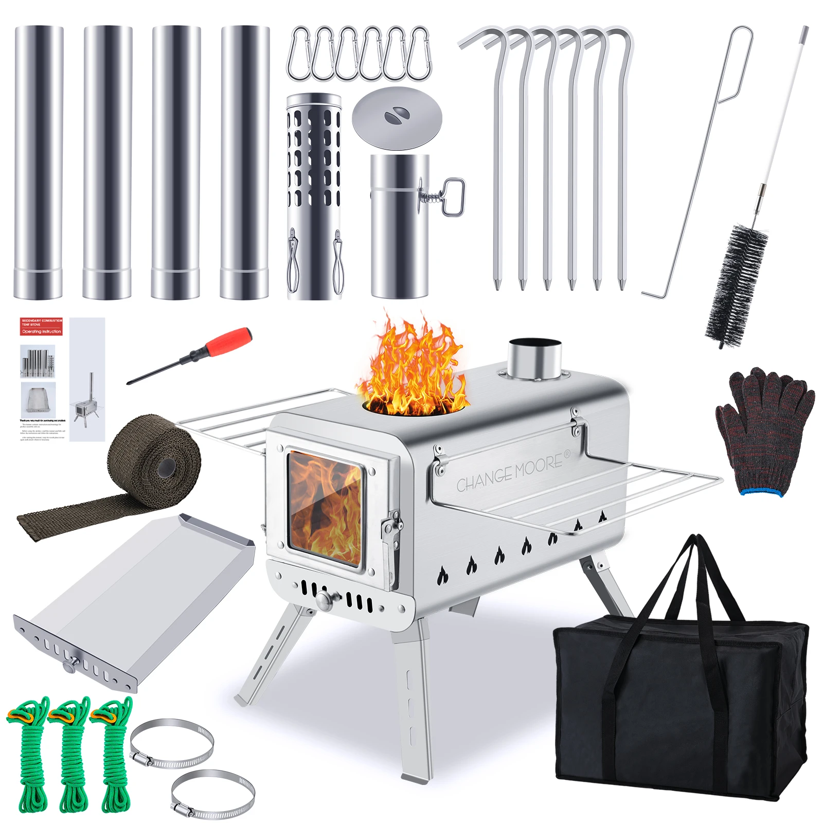 CHANGE MOORE Portable Outdoor Sauna Stove Wood-Burning Sauna Stove for Picnic Camping Tent with Window Camping Supplies Tool