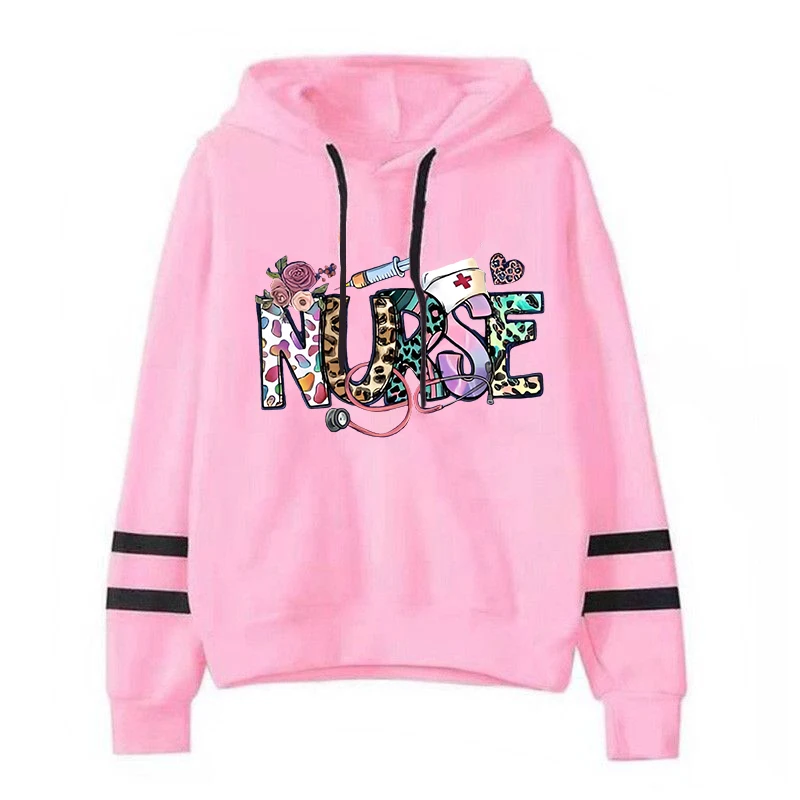 Nieuwe Mode Unisex Nurse Print Hoodies Mannen Vrouwen Casual Lange Mouw Hoodie Pullovers Tieners Buiten Streep Sweatshirts