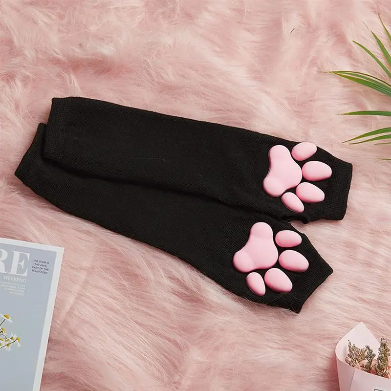 Punk Gothic Gloves Cute Cat Paw Fingerless Mittens Winter Warmer Arm Sleeve Girl Y2K Clothes Women Anime Cosplay Gloves