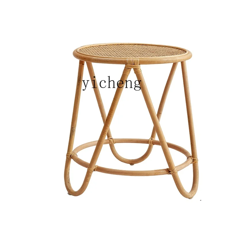 

Tqh Rattan Woven Internet Celebrity Small Coffee Table Balcony Simple Side Table Sofa Side Cabinet Double Layer Small Table