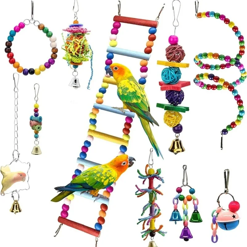 Parrot Toy Cage Swing Perch Chew Puzzle Set For Budgies Cockatiels Conures Home Aviary Play For Pet Owners Birthday Gift