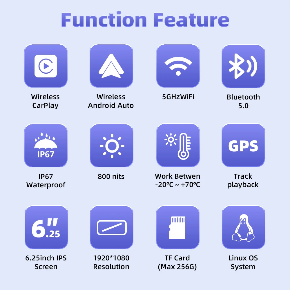 6.25 인치 오토바이 GPS WiFi 모토 네비게이션 방수 애플 Carplay 디스플레이 화면 오토바이 안드로이드 자동 모토 Carplay