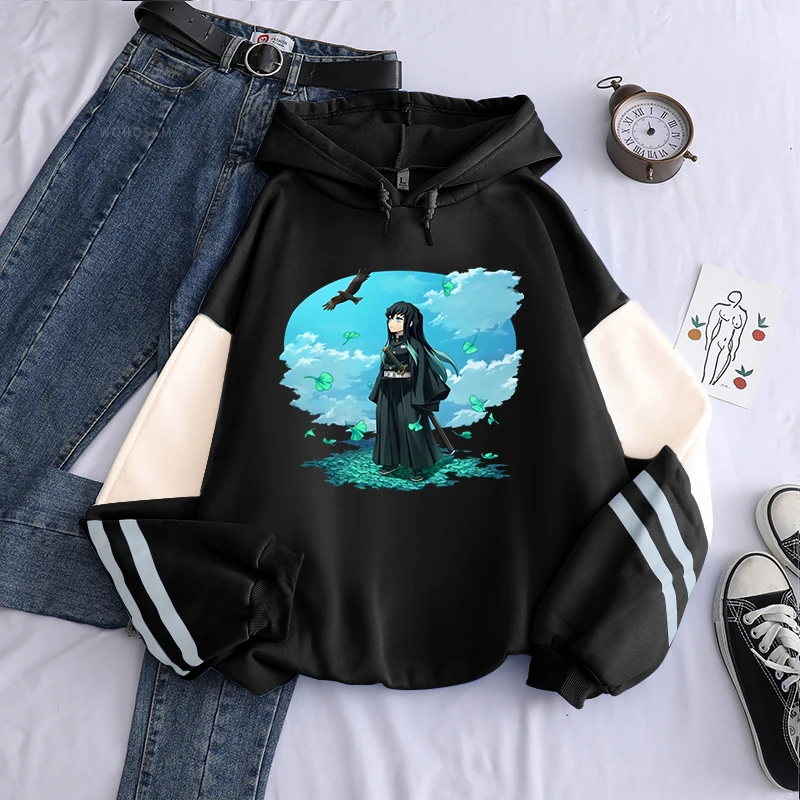 Tokitou Muichirou Demon Slayer Printed Hoodies Kawaii Trend Printed Plus Size Hooded Tops Winter Warm Comfortable Sweatshirts