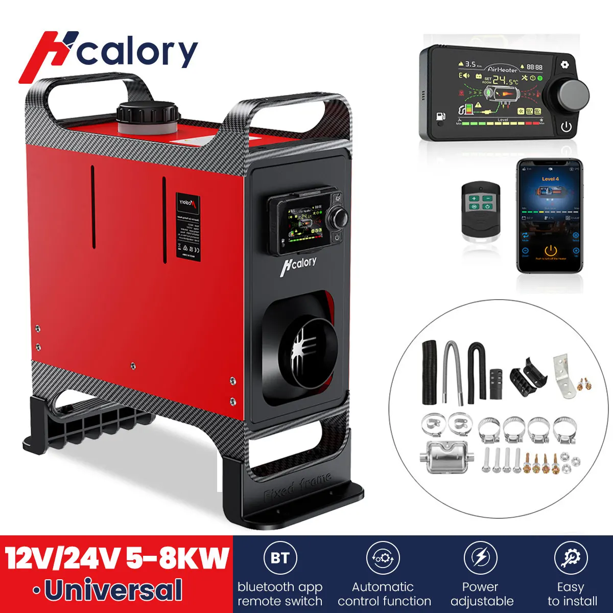 

Hcalory 12V-24V 5-8KW All in One Unit Universal Car Heating Tool Diesel Air Heater Single Hole LCD Monitor Parking Warmer