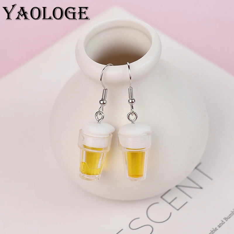 YAOLOGE New Fun Simulation Stereoscopic Beer Cup Earrings Creative Childlike Girl Heart Ear Hook 1PC Earrings Jewelry Gift