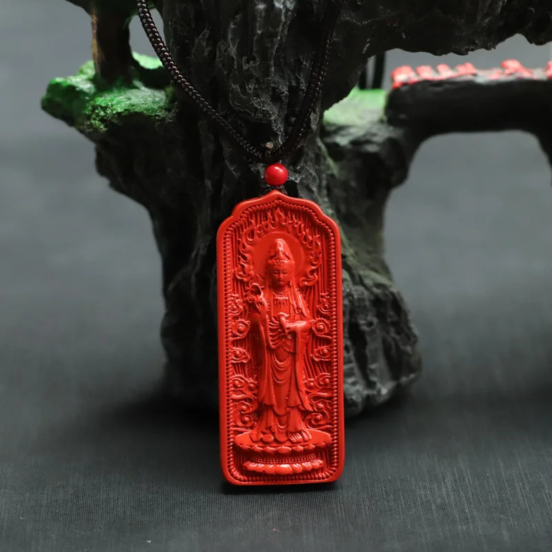 Vermilion pendant Red sand flame station Guanyin pendant necklace China-Chic style