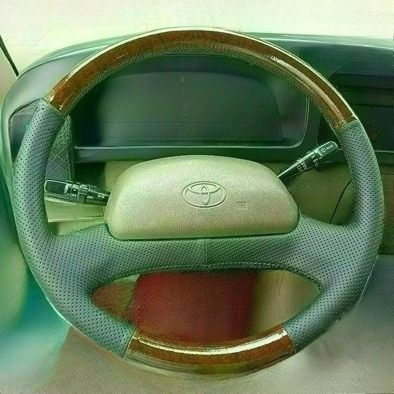 

for Toyota Coaster Hand-stitched renovation wear-resistant Non-slip black Leather peach wood color car steering wheel cover