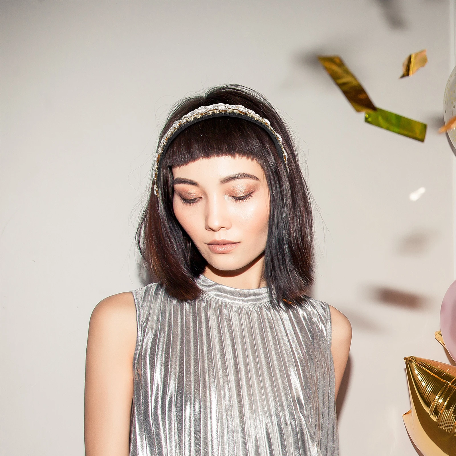 

Rhinestone Headband Wide Hair Hoop Baroque Brim Wedding Headdress Plastic Material Lightweight Comfort Retro Color