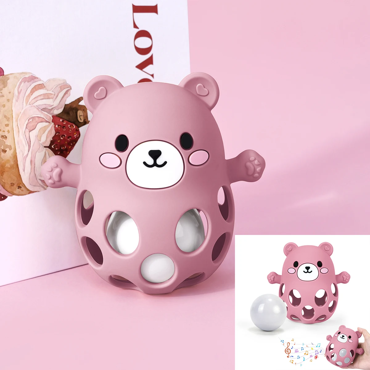 TYRY.HU Campanello che suona Guanti per massaggiagengive per bambini Simpatico giocattolo per massaggiagengive a forma di orso Cura in silicone Molare Anti-mangiare la mano ​ Giocattolo educativo per bambini