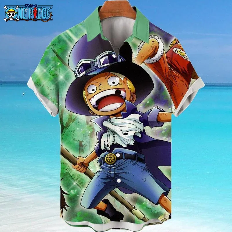 Summer Men's Fashion Hawaiian Shirt One Piece Anime Graphic Anime Kids Short Sleeve Casual Button Down Tropical Holiday Tops