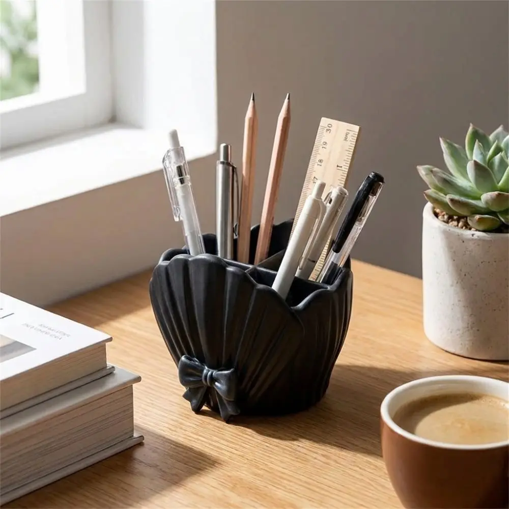 3D Printed Shell Shaped Toothbrush Holder Four-Compartment Bow Lace Desktop Storage Box Shell Shaped Decorative