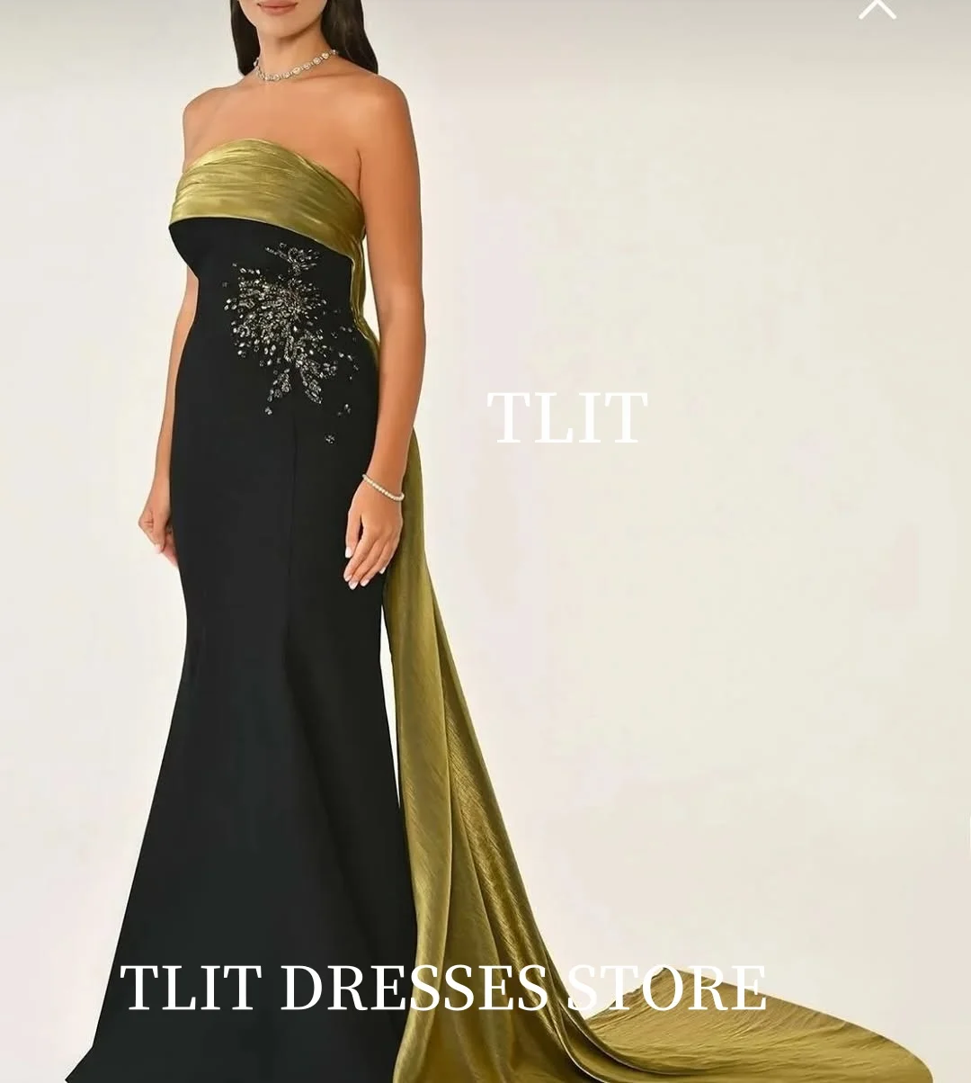 TLIT eleganckie satynowe aplikacje suknie wieczorowe syrenka bez ramiączek suknie na bal maturalny dostosowane sukienki imprezowe dostosowane Vestidos de fiesta