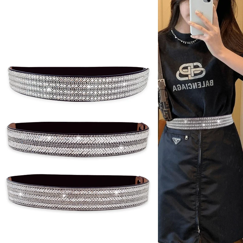 Cinturón de corsé elástico con diamantes de imitación brillantes para mujer, faja elástica de talla grande, cinturones de diseñador para mujer, alta calidad