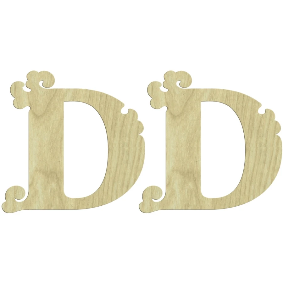 KD222 D Letter 2li Set Wooden Package Ornament, Unpainted Wooden Ornament