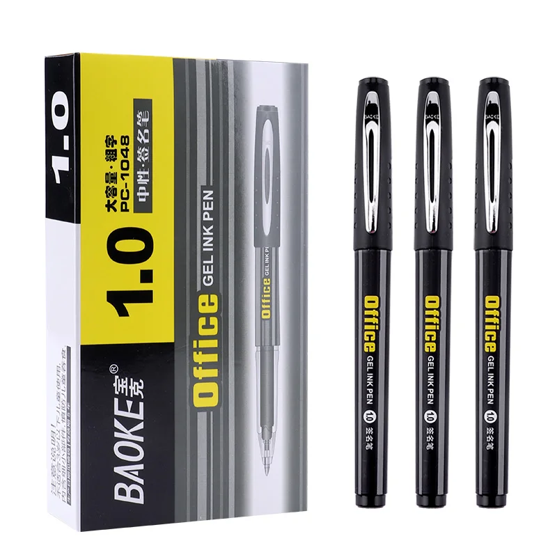 BAOKE PC1048 1.0mm Caneta de tinta gel para escritório Preto Azul Cor de tinta Caneta de clipe de metal de grande capacidade para sinal, notado, escrita