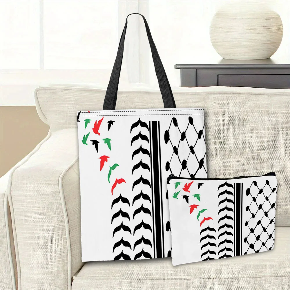 Tas jinjing desain tradisional pola geometris merah, hitam putih, tas kosmetik, kombinasi praktis, tas belanja, tas penyimpanan, tas tangan