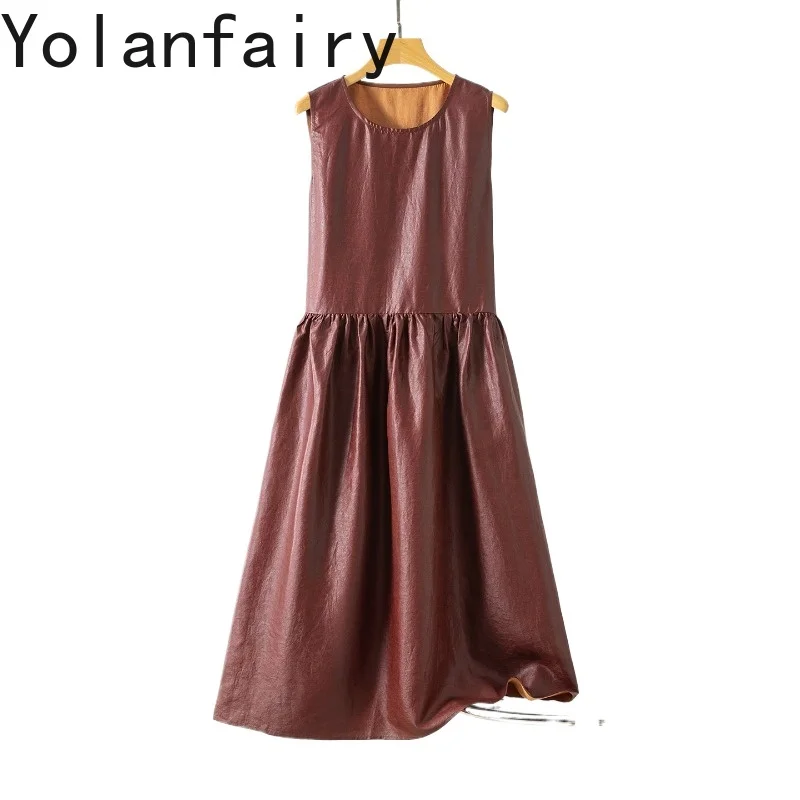 YOLANFAIRY Luxury Dress 100% Real Mulberry Silk Dresses 2026 Woman Cracked Pattern Watered Gauze Dress Ladies Birthday Dress