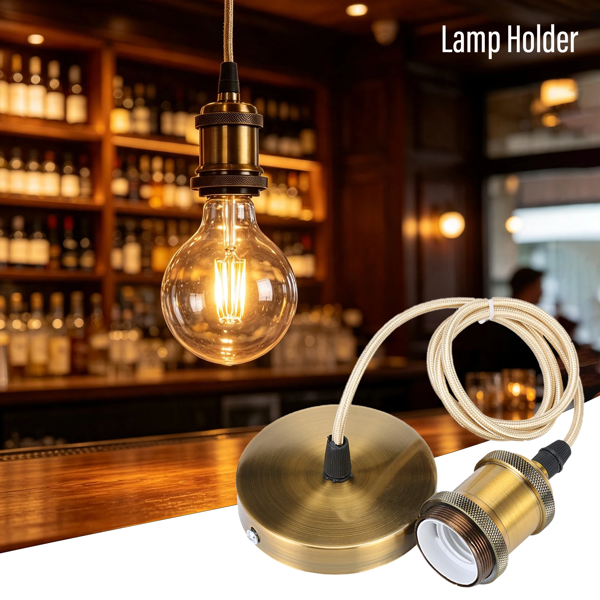 E27 Suspension Wire Lamp Holder, Antique Copper Metal Pendant Lamp Holder Set, Vintage Electroplated Aluminum Shell Lamp Holder