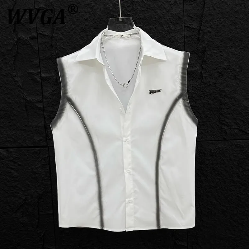 

WVGA Летние новые мужские рубашки без рукавов Tide Y2K Techwear High Street Модные уникальные дизайнерские свободные шикарные повседневные крутые рубашки W7481