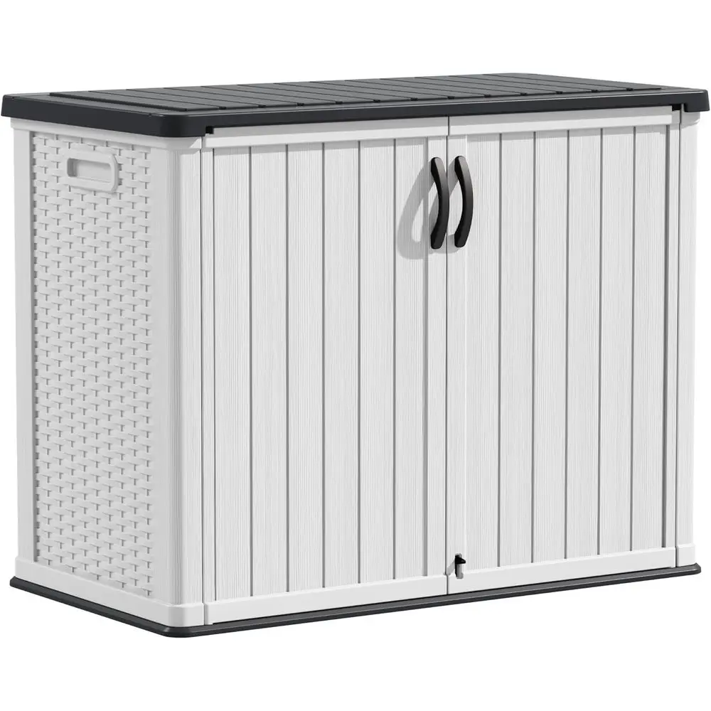 

Outdoor Storage Cabinet 26 Cu t with Lockable Do, Horizontal Storage Shed Waterproo Patio Tools Storage Box or Soa Cushions, Gar
