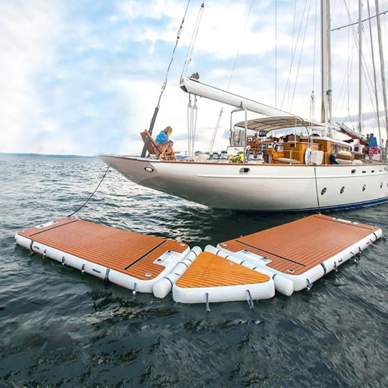 

Drop Stitch PVC Teak Foam Inflatable Swim Platform Floating Dock With Ladder