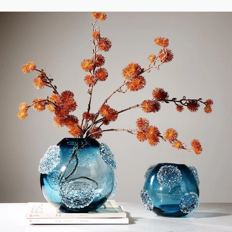 Glass Vase Blue Glass Vase Embossed Flower Transparent Terrarium Flower Vase Home Decoration Accessories Flowerpot