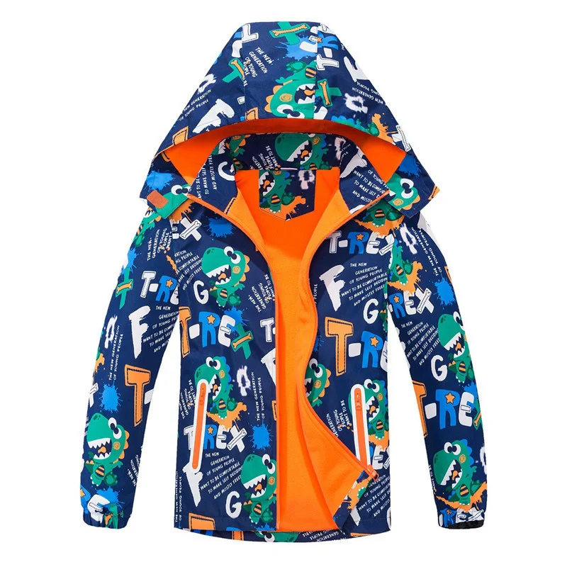 

New Spring Autumn Children Outerwear Jackets Fashion Kids Dinosaurs Jackets Double-deck Polar Fleece Waterproof Windproof