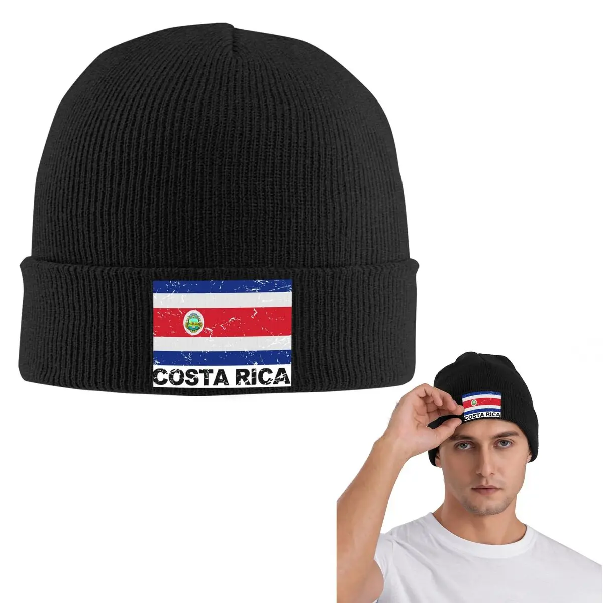 Costa Rica Flag Graphic Warm Knitted Cap Hip Hop Bonnet Hat Autumn Winter Outdoor Beanies Hats for Men Women Adult