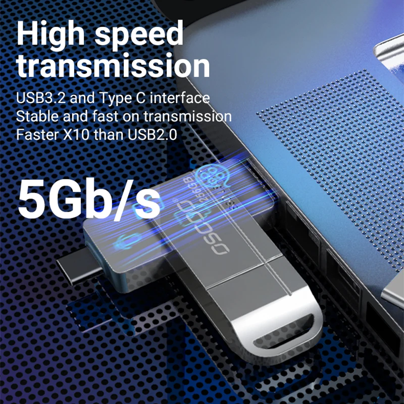 Unidad flash USB OSCOO SU001 SSD 256GB 512GB SSD externo USB3.2 Gen1 y unidad flash tipo C Pendrive tipo C velocidad de lectura de hasta 550 MB/s