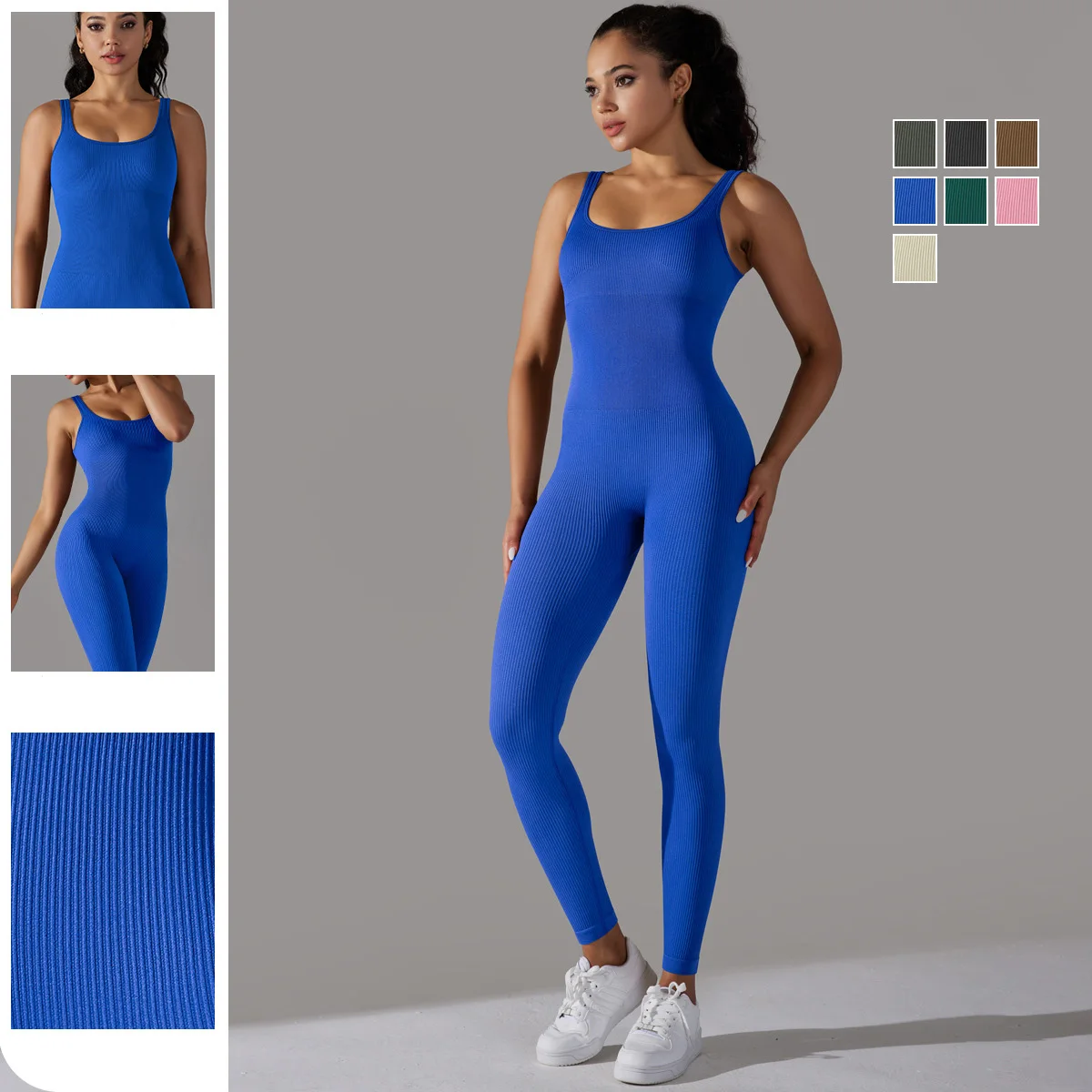 Seamless Rib One-piece Jumpsuit Sleeveless Sports Overalls Open Back Gym Workout Suit for Fitness Yoga Bodysuit Romper Outfits