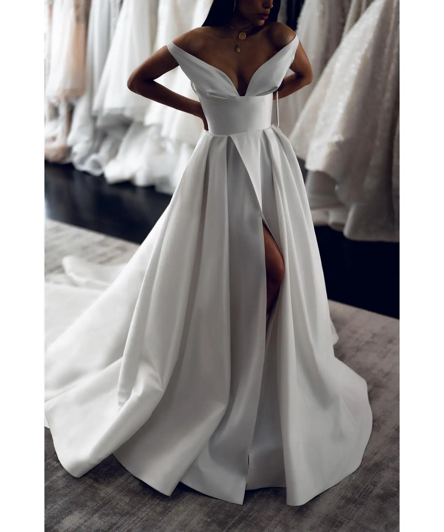 

Satin Wedding Dress Vestido De Noiva Minimalistas Off Shoulder Vestidos Novia Alta Costura For Bride 2024 Nikah Elbisesi Civil