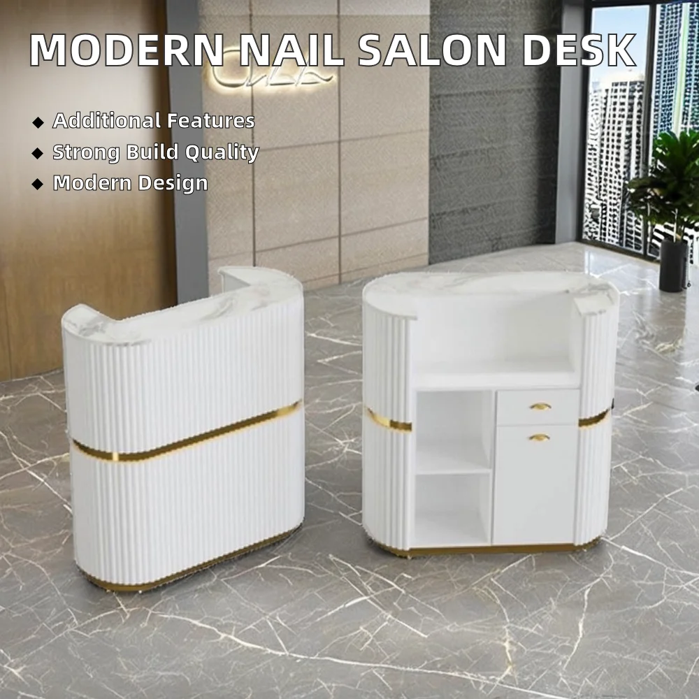 #Modern Style Striped Beauty Nail Salon Furniture Latest Design Reception Desk For Office Building Made Wood Featuring