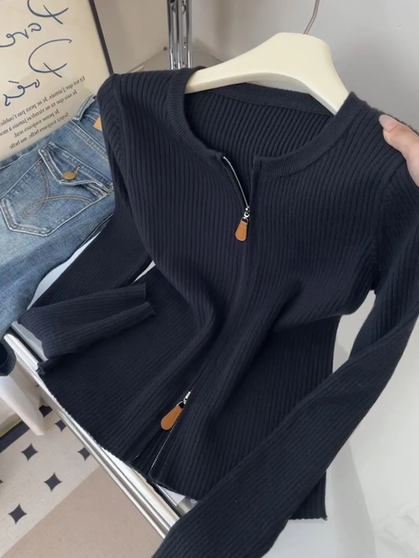 Cardigan lavorato a maglia lungo Sve rotondo Ne con doppia cerniera Base da donna irt Sli Leggero Lusso Sensazione Colore Pendolarismo...