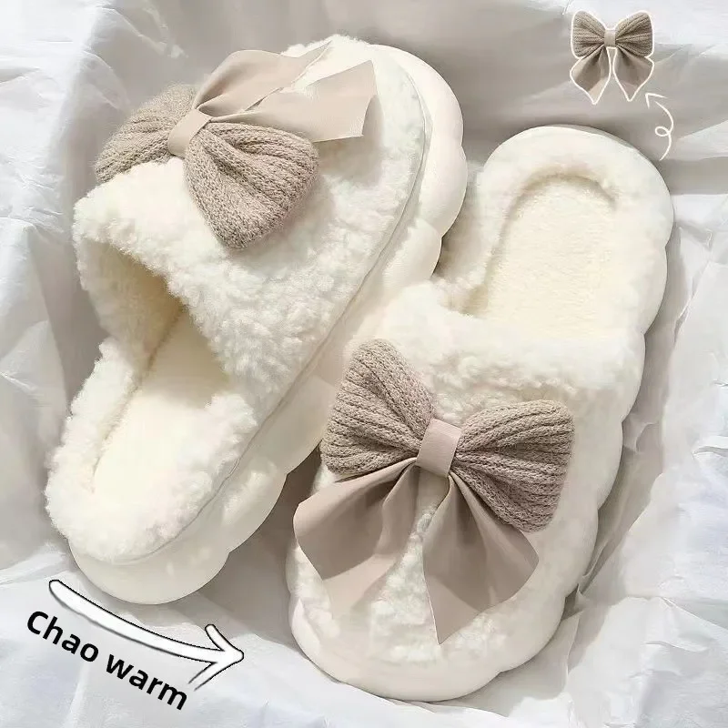 Winter Women's Cotton Slippers Cute Butterfly Design Non-Slip Thick Sole Fluffy Indoor House Shoes Warm Maternity Home Footwear