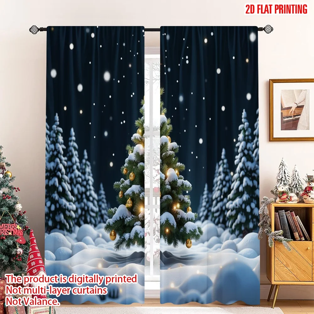 

2pcs 2D flat printing Christmas Curtain Golden Christmas Tree Woman Star Fabric Without Electricity Festive Curtains Use for