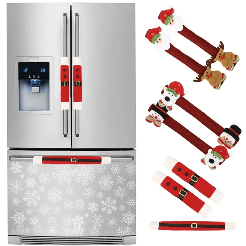 Christmas Refrigerator Handle Covers Santa Snowman Appliance Handle Covers Christmas Decorations for Home 2024 Navidad New Year