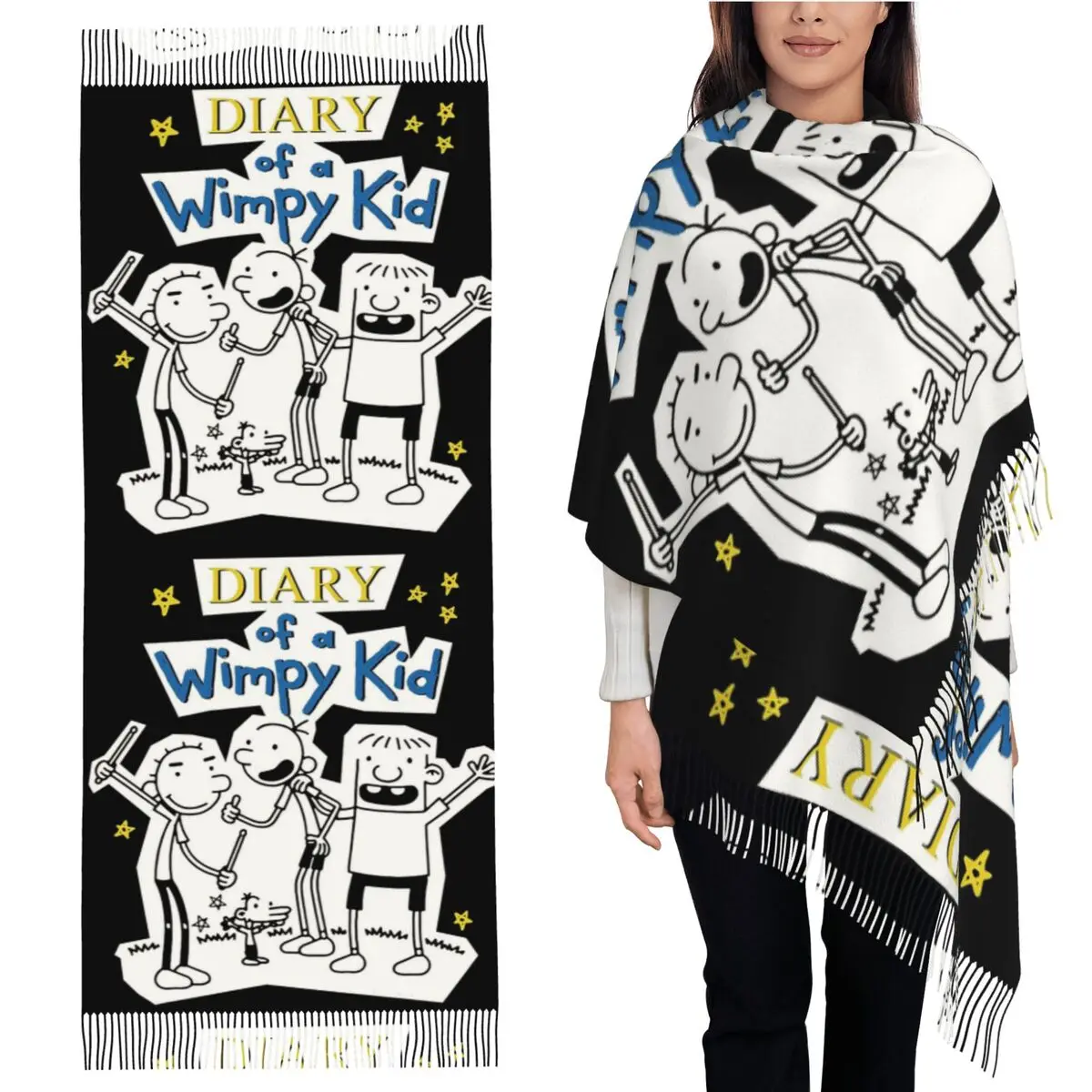 

Дневник Wimpy Kid Group Шарф Шарфы с кисточками для женщин Мягкие теплые шали и накидки Большая осенне-зимняя шаль
