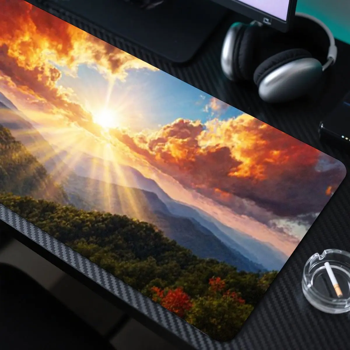 1 Piece Sunset Mountain Landscape Gaming Mouse Pad, Anti-Slip Base, HD Print, Perfect for Office and Gaming Use #3