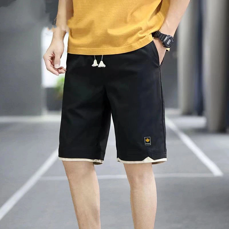 Men\'s Shorts Summer New Loose Elastic Waist Solid Drawstring All-match Thin Casual Straight Shorts Fashion Trend Men Clothing